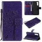 For OnePlus Nord Tree & Cat Pattern Pressed Printing Horizontal Flip PU Leather Case with Holder & Card Slots & Wallet & Lanyard(Purple) - 1