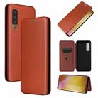 For Fujitsu Arrows NX9 F-52A Carbon Fiber Texture Horizontal Flip TPU + PC + PU Leather Case with Card Slot(Brown) - 1