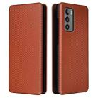 For LG Wing 5G Carbon Fiber Texture Horizontal Flip TPU + PC + PU Leather Case with Card Slot(Brown) - 1