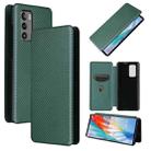 For LG Wing 5G Carbon Fiber Texture Horizontal Flip TPU + PC + PU Leather Case with Card Slot(Green) - 1