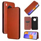 For Huawei Y9a Carbon Fiber Texture Horizontal Flip TPU + PC + PU Leather Case with Card Slot(Brown) - 1