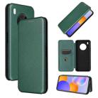 For Huawei Y9a Carbon Fiber Texture Horizontal Flip TPU + PC + PU Leather Case with Card Slot(Green) - 1