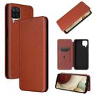 For Samsung Galaxy A12 / M12 / F12 Carbon Fiber Texture Horizontal Flip TPU + PC + PU Leather Case with Card Slot(Brown) - 1