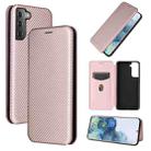 For Samsung Galaxy S21+ 5G Carbon Fiber Texture Horizontal Flip TPU + PC + PU Leather Case with Card Slot(Pink) - 1