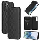 For Samsung Galaxy S21+ 5G Carbon Fiber Texture Horizontal Flip TPU + PC + PU Leather Case with Card Slot(Black) - 1