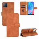 For OPPO A72 5G / A73 5G Solid Color Skin Feel Magnetic Buckle Horizontal Flip Calf Texture PU Leather Case with Holder & Card Slots & Wallet(Brown) - 1