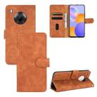 For Huawei Y9a Solid Color Skin Feel Magnetic Buckle Horizontal Flip Calf Texture PU Leather Case with Holder & Card Slots & Wallet(Brown) - 1