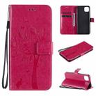 For OPPO Realme C11 Tree & Cat Embossed Pattern Horizontal Flip Leather Case with Holder & Card Slots & Wallet & Lanyard(Rose Red) - 1