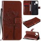 For OPPO Realme C12 / C15 Tree & Cat Embossed Pattern Horizontal Flip Leather Case with Holder & Card Slots & Wallet & Lanyard(Coffee) - 1