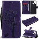 For OPPO Realme C12 / C15 Tree & Cat Embossed Pattern Horizontal Flip Leather Case with Holder & Card Slots & Wallet & Lanyard(Purple) - 1