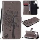 For OPPO Realme C12 / C15 Tree & Cat Embossed Pattern Horizontal Flip Leather Case with Holder & Card Slots & Wallet & Lanyard(Grey) - 1