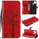 For OPPO Realme C12 / C15 Tree & Cat Embossed Pattern Horizontal Flip Leather Case with Holder & Card Slots & Wallet & Lanyard(Red) - 1