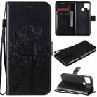 For OPPO Realme C12 / C15 Tree & Cat Embossed Pattern Horizontal Flip Leather Case with Holder & Card Slots & Wallet & Lanyard(Black) - 1