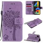 For Google Pixel 4a 4G Tree & Cat Embossed Pattern Horizontal Flip Leather Case with Holder & Card Slots & Wallet & Lanyard(Light Purple) - 1