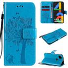 For Google Pixel 4a 4G Tree & Cat Embossed Pattern Horizontal Flip Leather Case with Holder & Card Slots & Wallet & Lanyard(Blue) - 1