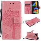 For Google Pixel 4a 4G Tree & Cat Embossed Pattern Horizontal Flip Leather Case with Holder & Card Slots & Wallet & Lanyard(Pink) - 1