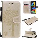 For Google Pixel 4a 4G Tree & Cat Embossed Pattern Horizontal Flip Leather Case with Holder & Card Slots & Wallet & Lanyard(Gold) - 1