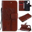 For Google Pixel 5 Tree & Cat Embossed Pattern Horizontal Flip Leather Case with Holder & Card Slots & Wallet & Lanyard(Coffee) - 1