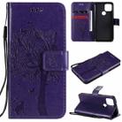 For Google Pixel 5 Tree & Cat Embossed Pattern Horizontal Flip Leather Case with Holder & Card Slots & Wallet & Lanyard(Purple) - 1