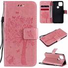 For Google Pixel 5 Tree & Cat Embossed Pattern Horizontal Flip Leather Case with Holder & Card Slots & Wallet & Lanyard(Pink) - 1