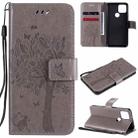 For Google Pixel 5 Tree & Cat Embossed Pattern Horizontal Flip Leather Case with Holder & Card Slots & Wallet & Lanyard(Grey) - 1