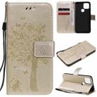 For Google Pixel 5 Tree & Cat Embossed Pattern Horizontal Flip Leather Case with Holder & Card Slots & Wallet & Lanyard(Gold) - 1