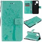 For Google Pixel 4a 5G / Pixel 5 XL Tree & Cat Embossed Pattern Horizontal Flip Leather Case with Holder & Card Slots & Wallet & Lanyard(Green) - 1