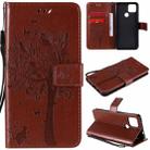 For Google Pixel 4a 5G / Pixel 5 XL Tree & Cat Embossed Pattern Horizontal Flip Leather Case with Holder & Card Slots & Wallet & Lanyard(Coffee) - 1