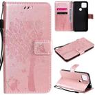 For Google Pixel 4a 5G / Pixel 5 XL Tree & Cat Embossed Pattern Horizontal Flip Leather Case with Holder & Card Slots & Wallet & Lanyard(Rose Gold) - 1