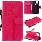 For Google Pixel 4a 5G / Pixel 5 XL Tree & Cat Embossed Pattern Horizontal Flip Leather Case with Holder & Card Slots & Wallet & Lanyard(Rose Red) - 1