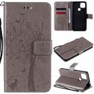 For Google Pixel 4a 5G / Pixel 5 XL Tree & Cat Embossed Pattern Horizontal Flip Leather Case with Holder & Card Slots & Wallet & Lanyard(Grey) - 1