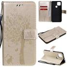 For Google Pixel 4a 5G / Pixel 5 XL Tree & Cat Embossed Pattern Horizontal Flip Leather Case with Holder & Card Slots & Wallet & Lanyard(Gold) - 1