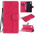 For Samsung Galaxy A01 Core Tree & Cat Pattern Pressed Printing Horizontal Flip PU Leather Case with Holder & Card Slots & Wallet & Lanyard(Rose Red) - 1