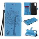 For Samsung Galaxy M31s Tree & Cat Pattern Pressed Printing Horizontal Flip PU Leather Case with Holder & Card Slots & Wallet & Lanyard(Blue) - 1