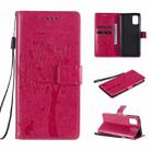 For Samsung Galaxy M31s Tree & Cat Pattern Pressed Printing Horizontal Flip PU Leather Case with Holder & Card Slots & Wallet & Lanyard(Rose Red) - 1