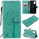 For Samsung Galaxy M51 Tree & Cat Pattern Pressed Printing Horizontal Flip PU Leather Case with Holder & Card Slots & Wallet & Lanyard(Green) - 1