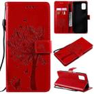 For Samsung Galaxy M51 Tree & Cat Pattern Pressed Printing Horizontal Flip PU Leather Case with Holder & Card Slots & Wallet & Lanyard(Red) - 1