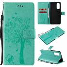 For Samsung Galaxy S20 FE 5G / S20 Lite Tree & Cat Pattern Pressed Printing Horizontal Flip PU Leather Case with Holder & Card Slots & Wallet & Lanyard(Green) - 1