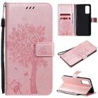 For Samsung Galaxy S20 FE 5G / S20 Lite Tree & Cat Pattern Pressed Printing Horizontal Flip PU Leather Case with Holder & Card Slots & Wallet & Lanyard(Rose Gold) - 1