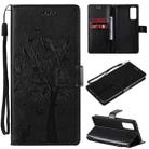 For Samsung Galaxy S20 FE 5G / S20 Lite Tree & Cat Pattern Pressed Printing Horizontal Flip PU Leather Case with Holder & Card Slots & Wallet & Lanyard(Black) - 1