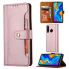 For Huawei P30 Lite Calf Texture Double Fold Clasp Horizontal Flip Leather Case with Photo Frame & Holder & Card Slots & Wallet(Rose Gold) - 1