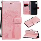 For Xiaomi Redmi 9A Tree & Cat Pattern Pressed Printing Horizontal Flip PU Leather Case with Holder & Card Slots & Wallet & Lanyard(Rose Gold) - 1