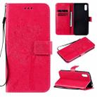 For Xiaomi Redmi 9A Tree & Cat Pattern Pressed Printing Horizontal Flip PU Leather Case with Holder & Card Slots & Wallet & Lanyard(Rose Red) - 1