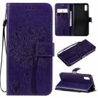 For Xiaomi Redmi 9A Tree & Cat Pattern Pressed Printing Horizontal Flip PU Leather Case with Holder & Card Slots & Wallet & Lanyard(Purple) - 1