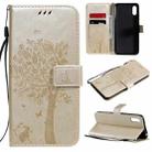 For Xiaomi Redmi 9A Tree & Cat Pattern Pressed Printing Horizontal Flip PU Leather Case with Holder & Card Slots & Wallet & Lanyard(Gold) - 1