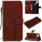 For Xiaomi Redmi 9C Tree & Cat Pattern Pressed Printing Horizontal Flip PU Leather Case with Holder & Card Slots & Wallet & Lanyard(Coffee) - 1