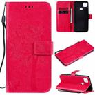 For Xiaomi Redmi 9C Tree & Cat Pattern Pressed Printing Horizontal Flip PU Leather Case with Holder & Card Slots & Wallet & Lanyard(Rose Red) - 1