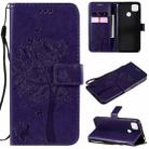 For Xiaomi Redmi 9C Tree & Cat Pattern Pressed Printing Horizontal Flip PU Leather Case with Holder & Card Slots & Wallet & Lanyard(Purple) - 1