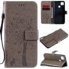 For Xiaomi Redmi 9C Tree & Cat Pattern Pressed Printing Horizontal Flip PU Leather Case with Holder & Card Slots & Wallet & Lanyard(Gray) - 1