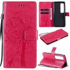 For Xiaomi Mi 10 Ultra Tree & Cat Pattern Pressed Printing Horizontal Flip PU Leather Case with Holder & Card Slots & Wallet & Lanyard(Rose Red) - 1